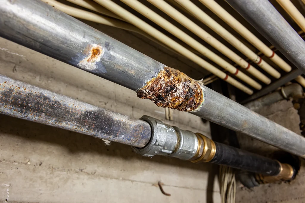 Rust forming on galvanized steel plumbing pipe